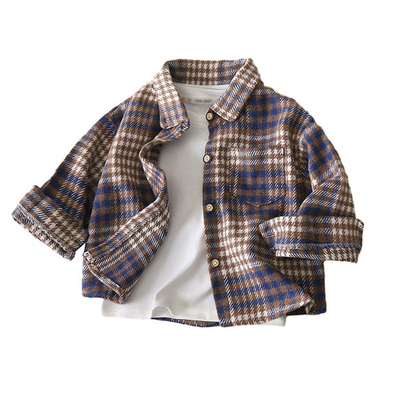 GYRATEDREAM Baby Boys Plaid Jacket Toddler Kids Long Sleeve Lapel Button down Pocketed Shirts Coats Shacket Cardigan Top for 13 Months-7 Years