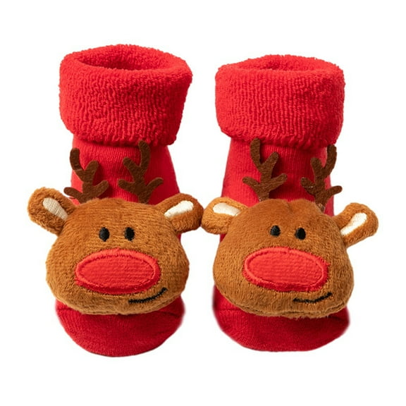 GYRATEDREAM Baby Christmas Cotton Wool Socks Girls Boys Fall Winter Warm Comfortable Thick Soft Xmas Cylinder Socks Cute Holiday Fuzzy Non Slip Socks for 0-3Y