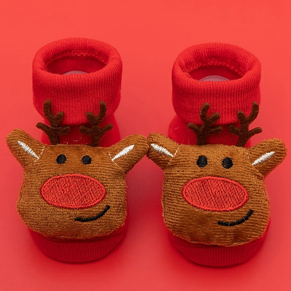GYRATEDREAM Baby Christmas Cotton Wool Socks Girls Boys Fall Winter Warm Comfortable Thick Soft Xmas Cylinder Socks Cute Holiday Fuzzy Non Slip Socks for 0-3Y