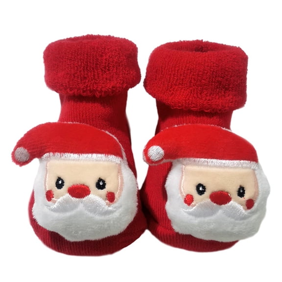 GYRATEDREAM Baby Christmas Cotton Wool Socks Girls Boys Fall Winter Warm Comfortable Thick Soft Xmas Cylinder Socks Cute Holiday Fuzzy Non Slip Socks for 0-3Y