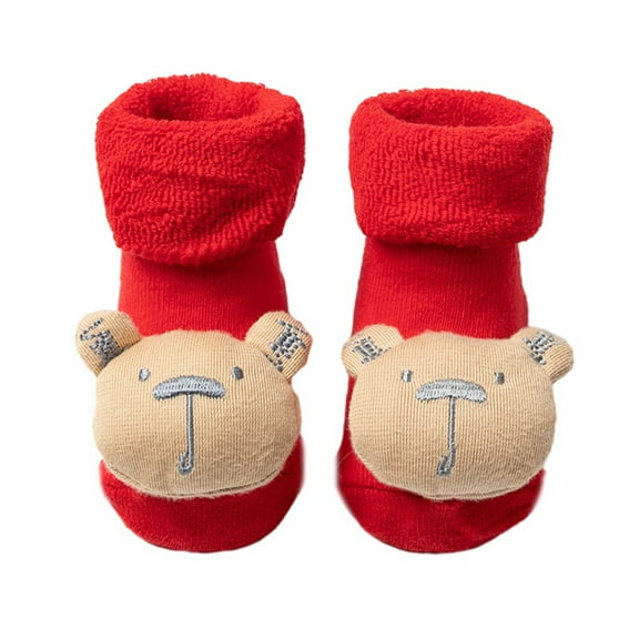 GYRATEDREAM Baby Christmas Cotton Wool Socks Girls Boys Fall Winter Warm Comfortable Thick Soft Xmas Cylinder Socks Cute Holiday Fuzzy Non Slip Socks for 0-3Y