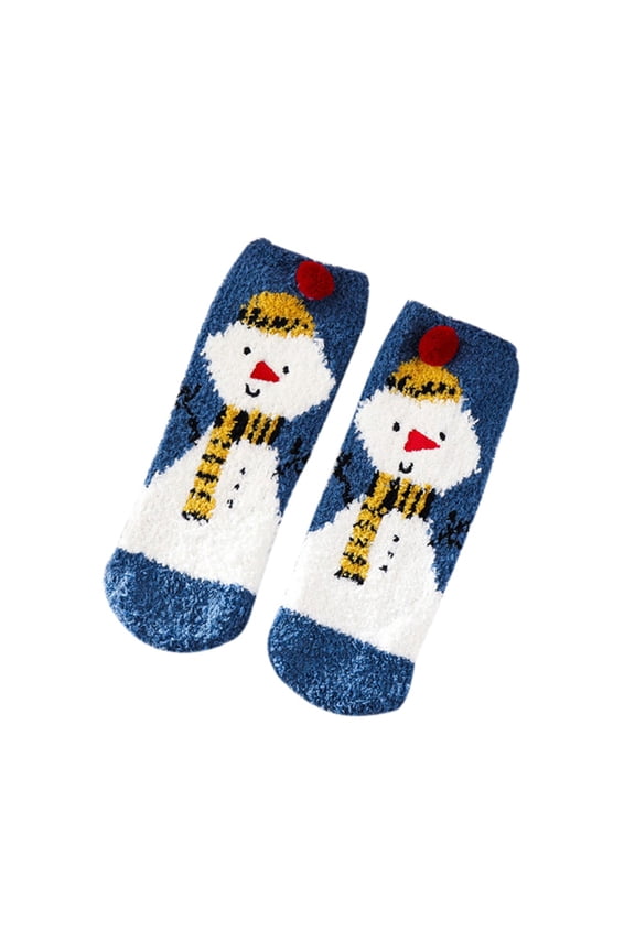Baby Christmas Non-Skid Fuzzy Socks Girls Boys Fall Winter Coral Velvet Warm Slipper Socks Kids Christmas Tree Snowflake Santa Snowman Xmas Holiday Fluffy Floor Socks Gifts Multi-Color