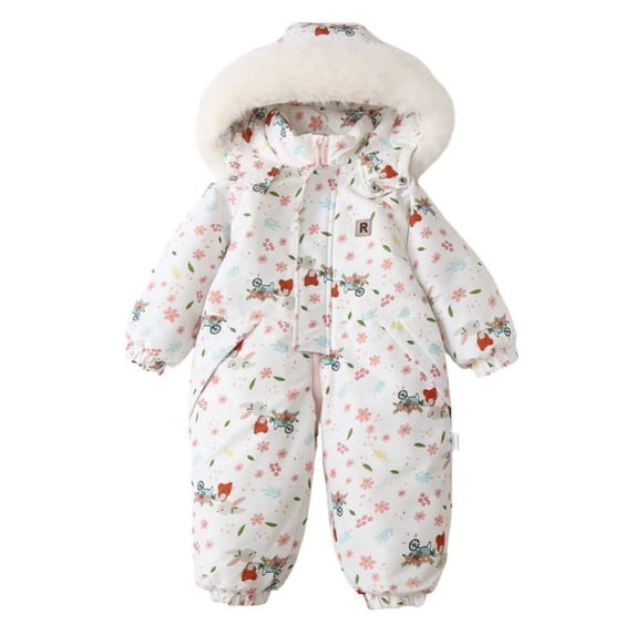 GYRATEDREAM Baby Clothes Newborn Boy Girl Snowsuit Winter Coats Infant Jumpsuit Bodysuits Hooded Warm Jacket for 12-18M White