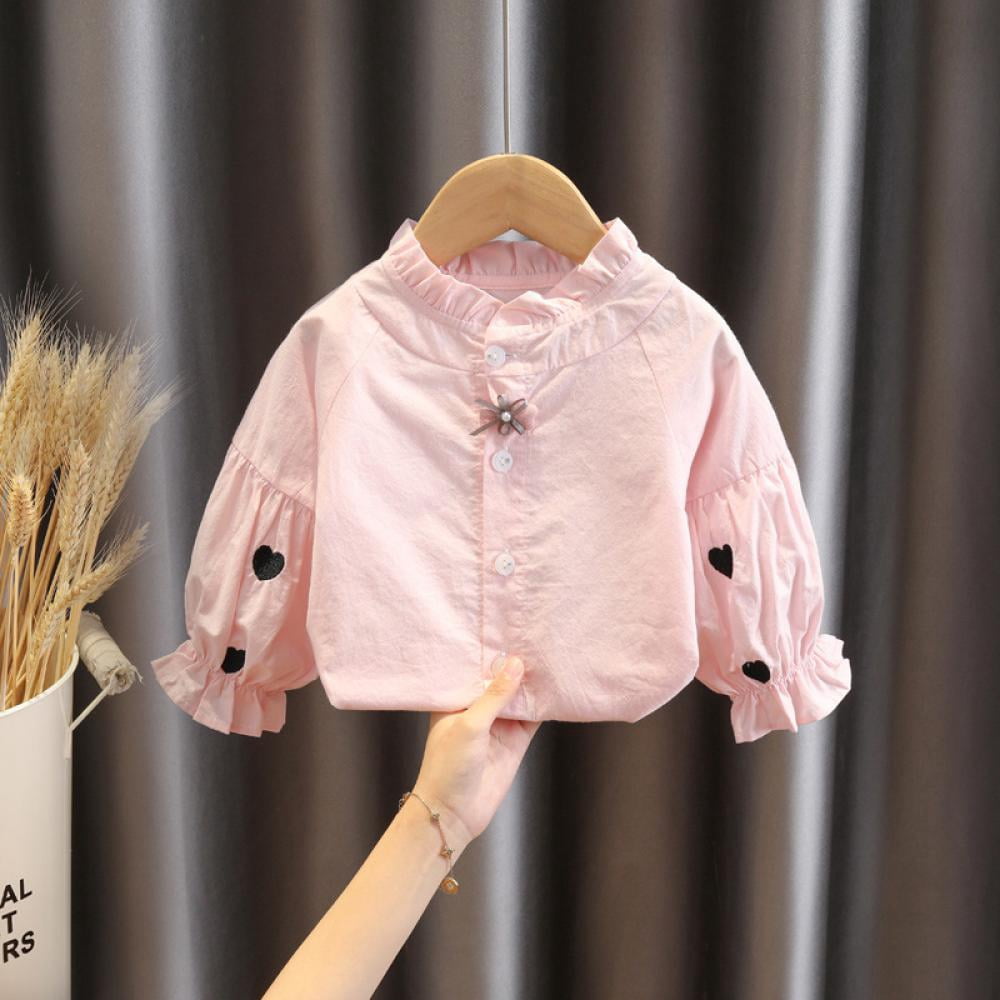 Baby Girl Solid Color Mesh Doll Neck Lapel Quality Shirt