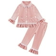 thumbnail image 1 of GYRATEDREAM Baby Girl Pajamas Ruffled Pajamas Set Long Sleeve Lapel Collar Button Down Top Shirt Pants 2 Piece Velvet Sleepwear Nightwear, 1 of 9