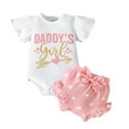 thumbnail image 1 of GYRATEDREAM Baby Girl Summer Outfits Letter Print Short Sleeve Rompers + Love Print Ruffle Bloomer Shorts + Headband Newborn Infant Toddler 3Pcs Clothes Set for 0-18 Months, 1 of 1
