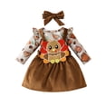 thumbnail image 1 of GYRATEDREAM Baby Girl Winter Clothes Toddler Girl Halloween Outfits Long Sleeve Ruffle Romper Suspender Skirt Headband Set for 0-3M Brown, 1 of 9