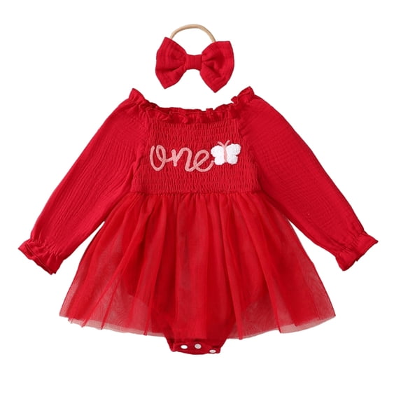 GYRATEDREAM Baby Girls 1st/2nd First Birthday Outfits Cotton Ruffle Sleeve Romper Strawberry Print TuTu Skirt Set with Headband 3Pcs Clothes Set for 9-18M
