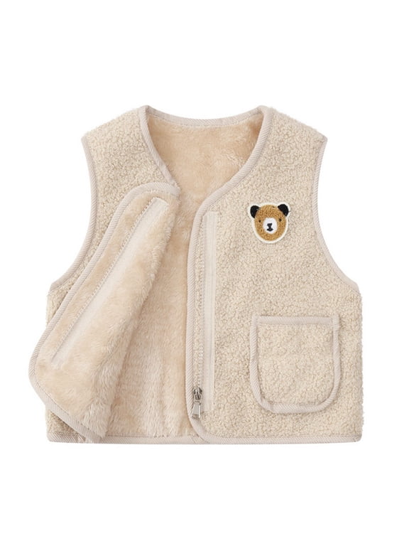 Baby Girls Boys Sherpa Fleece Vest Toddler Lightweight Fall Winter Warm Sleeveless Outerwear Jacket with Pockets 1-7T