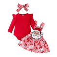 thumbnail image 1 of GYRATEDREAM Baby Girls Christmas Outfit Newborn Long Sleeve Ruffle Romper Tops Santa Print Suspender Skirt Overall Dress Infant Toddler Fall Winter Xmas 3Pcs Clothes Set for 0-18 Months Red, 1 of 1