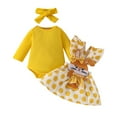 thumbnail image 1 of GYRATEDREAM Baby Girls Fall Winter Outfit Newborn Long Sleeve Ruffle Romper Tops Embroidery Pattern Suspender Skirt Overall Dress Infant Toddler 3Pcs Clothes Set for 0-18 Months Yellow, 1 of 1