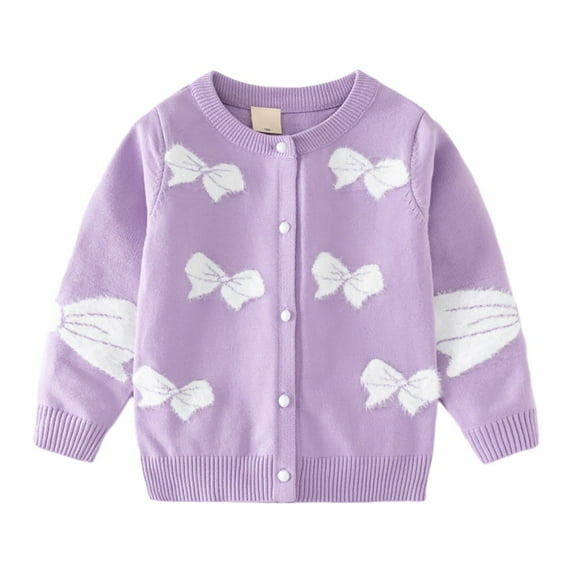 GYRATEDREAM Baby Girls Knitted Cardigan Bow Print Sweater Toddler Long Sleeve Jacket Outerwear 2-9T
