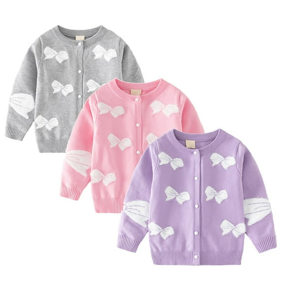 GYRATEDREAM Baby Girls Knitted Cardigan Bow Print Sweater Toddler Long Sleeve Jacket Outerwear 2-9T