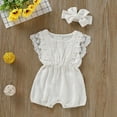 thumbnail image 1 of GYRATEDREAM Baby Girls Lace Romper Set Ruffle Sleeve Solid Color Onesie with Headband 0-3 Months, 1 of 11