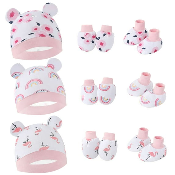 GYRATEDREAM Baby Hats and Mittens Infant Cotton Beanie Cap No Scratch Gloves Socks Set Newborn Hospital Hat for Newborn Boys Girls
