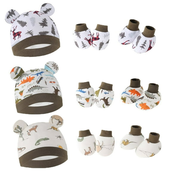 GYRATEDREAM Baby Hats and Mittens Infant Cotton Beanie Cap No Scratch Gloves Socks Set Newborn Hospital Hat for Newborn Boys Girls
