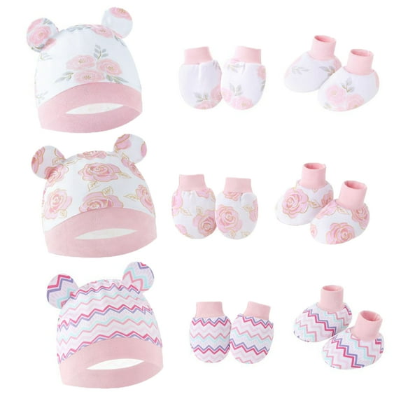GYRATEDREAM Baby Hats and Mittens Infant Cotton Beanie Cap No Scratch Gloves Socks Set Newborn Hospital Hat for Newborn Boys Girls