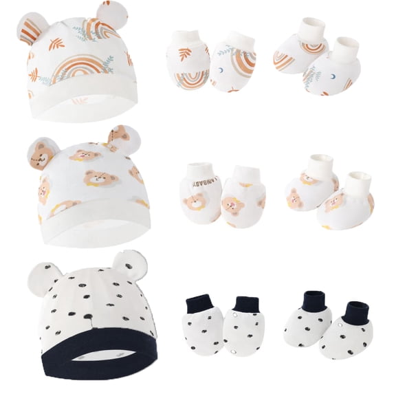 GYRATEDREAM Baby Hats and Mittens Infant Cotton Beanie Cap No Scratch Gloves Socks Set Newborn Hospital Hat for Newborn Boys Girls
