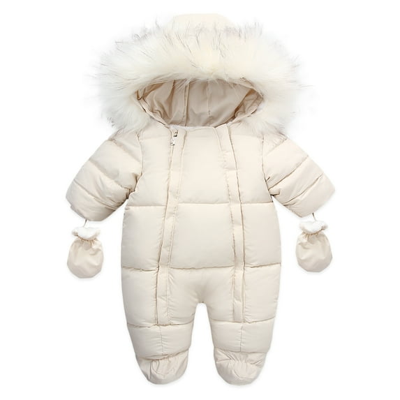 GYRATEDREAM Baby Infant Baby Winter Snowsuit Coat Romper Hooded Double Zipper Fluffy Collar Warm Jumpsuit for Boys Girls 6-24 Months