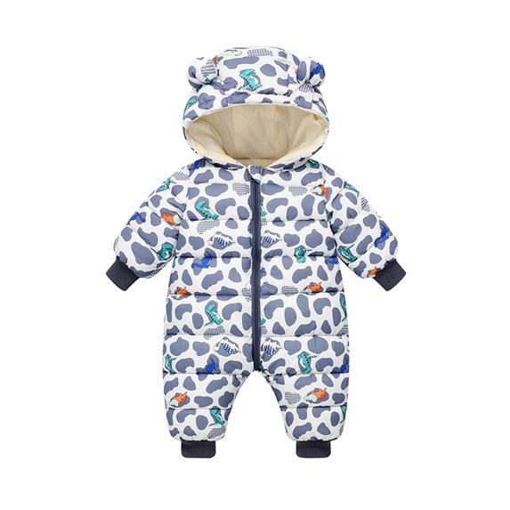 GYRATEDREAM Baby Snowsuit Infant Printed Winter Clothes Hooded Warm Outfits Zipper Romper Coat Jumpsuit 0-12M