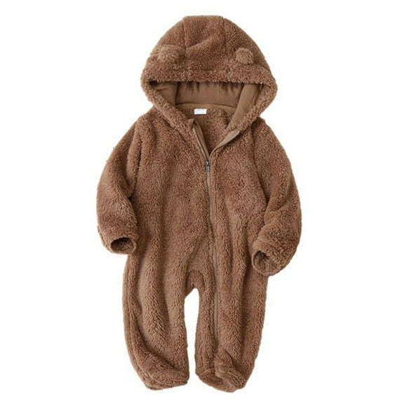 GYRATEDREAM Baby Toddler Boys Girls Fleece Hooded Romper Kids Winter Outwear Jumpsuit Snowsuit Bear Ear Outfits for 6M Brown
