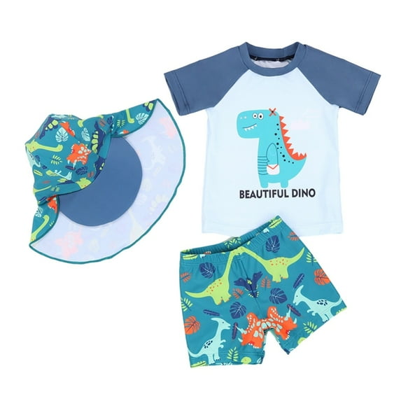GYRATEDREAM Baby Toddler Boys Two Pieces Swimsuit Set Swimwear Dinosaur Shark Bathing Suit Rash Guards with Hat UPF 50+ for 2-3T Green