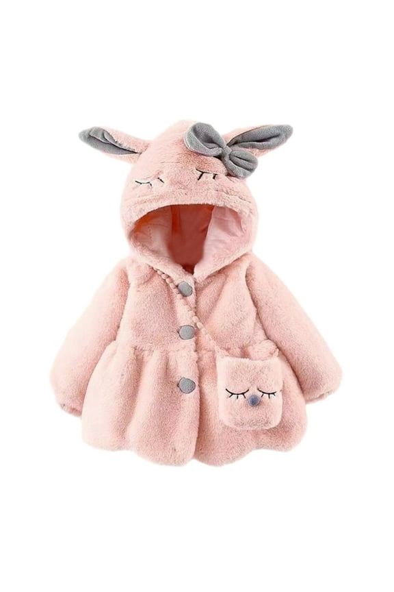 Baby Toddler Girls Fleece Hooded Jacket Coat with Rabbit Ears Shape Warm Winter Outwear Tops for 6-12M Pink eyelashes