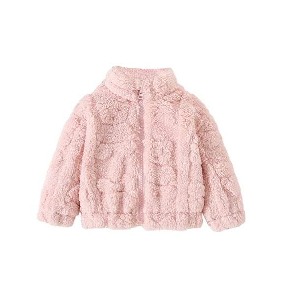 GYRATEDREAM Baby Toddler Sherpa Fleece Zip‑Up Jacket, Soft Fuzzy Stand‑Collar Coat for Girls 9M-3Y