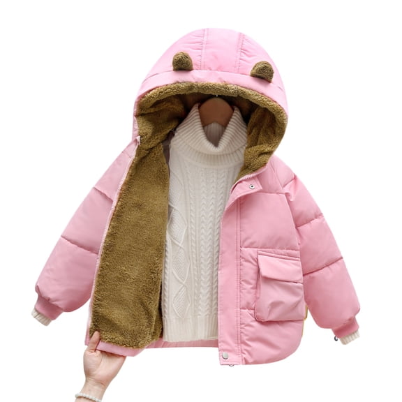 GYRATEDREAM Baby Toddlers’s Winter Coats Bear Ears Hooded Zip Up Sweatshirt Fuzzy Fleece Jacket Outerwear Top for 2-3Y Pink