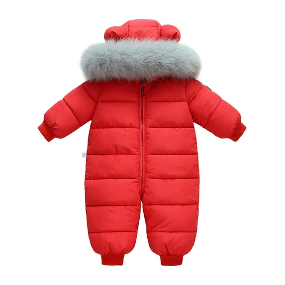 GYRATEDREAM Infant Baby Winter Snowsuit Coat Romper Hooded Fluffy Collar Warm Jumpsuit for Boys Girls 0-18 Months