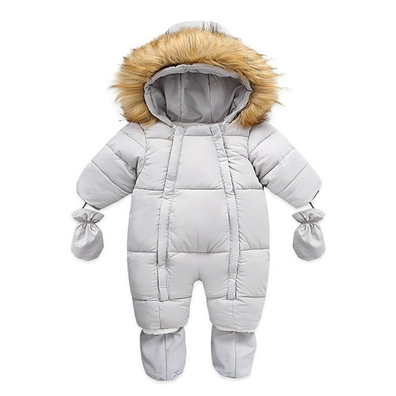 GYRATEDREAM Baby Winter Snowsuit Warm Hooded Puffy Coat Jacket Footed Romper Infant Jumpsuit with Gloves for Boy Girl 6-24M