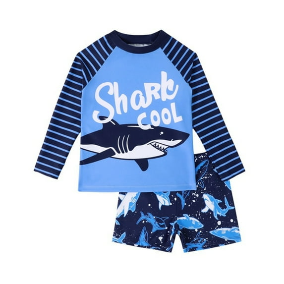 GYRATEDREAM Big Chill Boys' Rash Guard Set – UPF 50+ Long Sleeve Swim Shirt and Bathing Suit Trunks – Swimwear Set for 4Y Blue