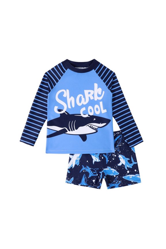 Big Chill Boys' Rash Guard Set – UPF 50+ Long Sleeve Swim Shirt and Bathing Suit Trunks – Swimwear Set for 6Y Blue