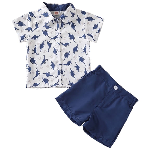 GYRATEDREAM Boy's 2 Piece Outfit Summer Dinosaur Print Button Down Short Sleeve Shirt and Shorts Set Hawaii Shirts Sets for 2-3Y