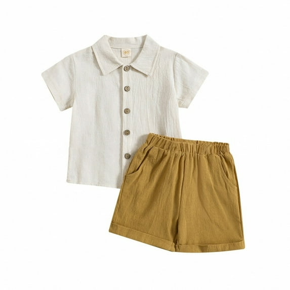 GYRATEDREAM Boy's 2 Piece Outfit Summer Solid Button Down Short Sleeve Shirt and Shorts Set T Shirts Sets for 6-12M