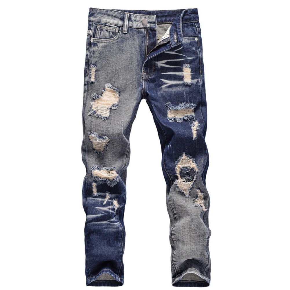 【DEARMINE】Wide crack denim pants GYRATEDREAM Boy's Skinny Ripped Jeans Destroyed Distressed