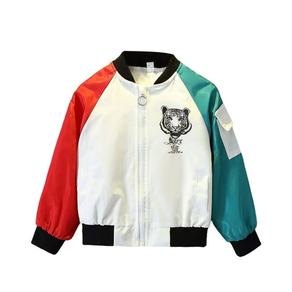 GYRATEDREAM Boy's Zipper Varsity Jackets Kid's Baseball Jacket Top Outerwear Jackets Sports Track Jackets Coat for 2Y White