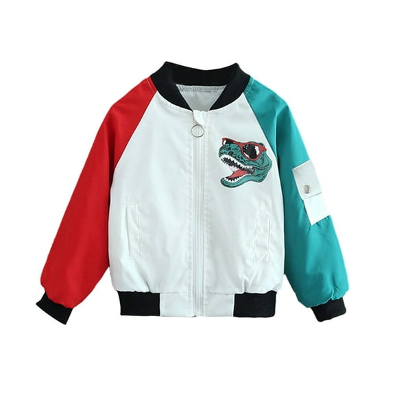 GYRATEDREAM Boy's Zipper Varsity Jackets Kid's Baseball Jacket Top Outerwear Jackets Sports Track Jackets Coat for 7Y White