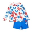 thumbnail image 1 of GYRATEDREAM Boys 2 Piece Rash Guard Set Swimsuit UPF 50+ Long Sleeve Swimwear with Swim Trunks Bathing Suit for 4-8Y White, 1 of 8