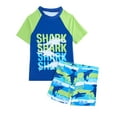 thumbnail image 1 of GYRATEDREAM Boys 2 Piece Rash Guard Swimsuits Set Kids Short Sleeve Swim Shirts Quick Dry Bathing Suits with Trunks Blue for 7-12Y, 1 of 7