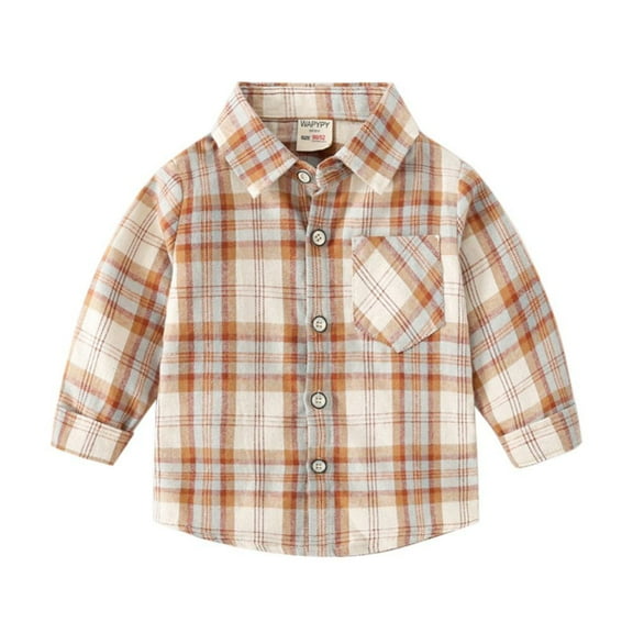 GYRATEDREAM Boys Button-Down Shirts Kids Button Down Plaid Shirt Casual Long Sleeve Shirt Tops Boys and Girls Fall Plaid Jacket for 2-9Y
