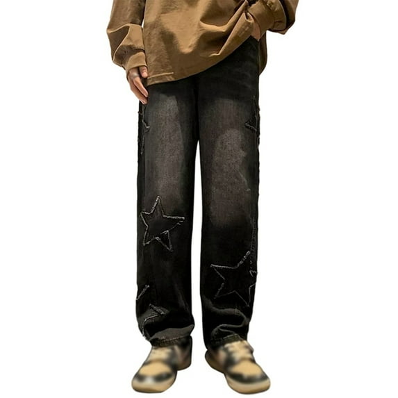 Boys Girls Jeans with Big Pockets Elastic Waist Wide Leg Loost Fit Casual Denim Pants 6-16 Years