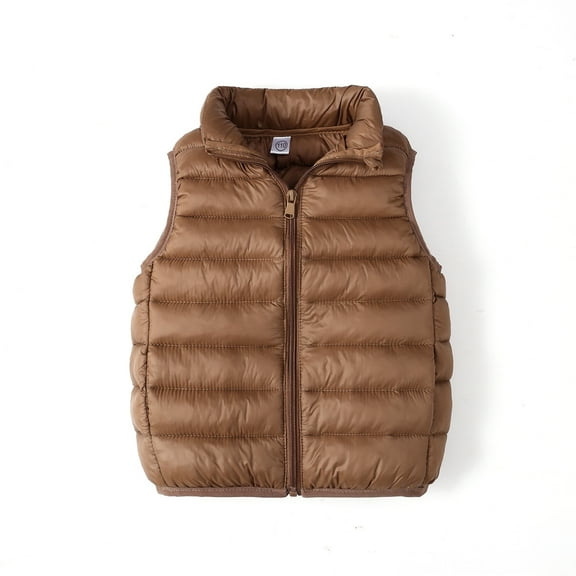 GYRATEDREAM Down Puffer Vest for Boy Girls Lightweight Water-Resistant Winter Jacket Outwear Kids Fall Sleeveless Coats for 5-6Y Brown
