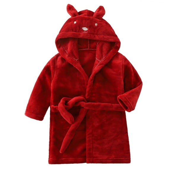 GYRATEDREAM Boys Girls Bathrobes, Kids Hooded Bathrobes Plush Soft Flannel Robes Sleepwear Pajamas for 5-6Y Red