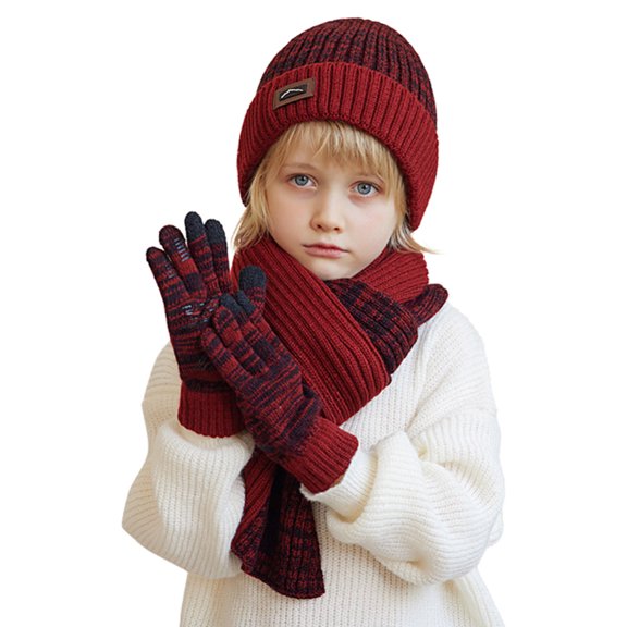 GYRATEDREAM Boys Girls Hat,Scarf & Glove Set-Kids Cold Weather Winter Accessories-Childrens 3 Pc Beanie Set Kids Knitted Warm Set for 4-9Y Red