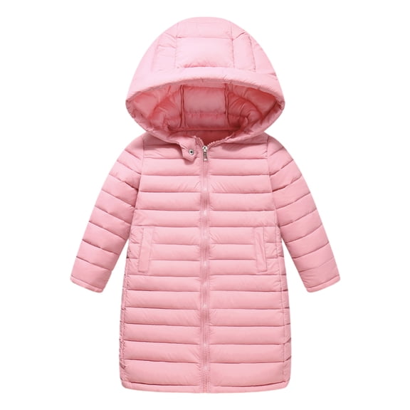 GYRATEDREAM Boys Girls Lightweight Hooded Puffer Jacket Water Resistant Warm Winter Coat Soft Fleece Lined Outerwear Jacket for 5-6Y Pink