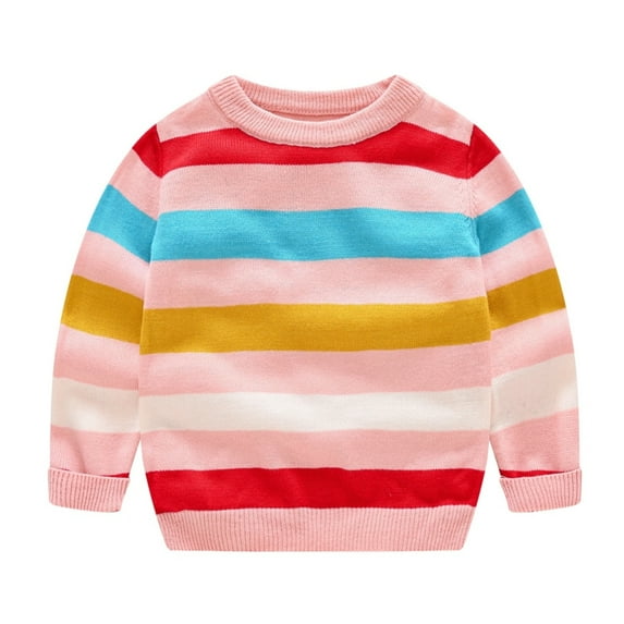 GYRATEDREAM Boys Girls Sweaters 100% Cotton Cable Knit Stripe Sweater Kids Crew Neck Pullover Toddler School Uniform Casual Sweatshirt Top for 2-10Y Pink