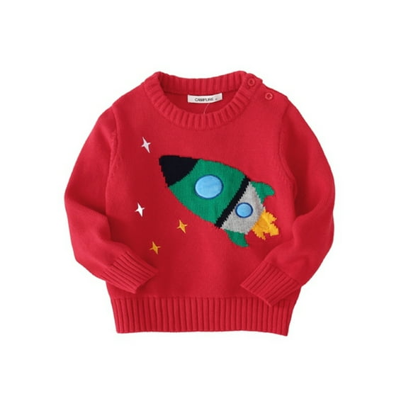 GYRATEDREAM Boys Girls Sweatshirts Cotton Rocket Print Long Sleeve Crewneck Pullover Toddler Kids Winter Warm Shirt Sweater Tops for 1-7Y Red