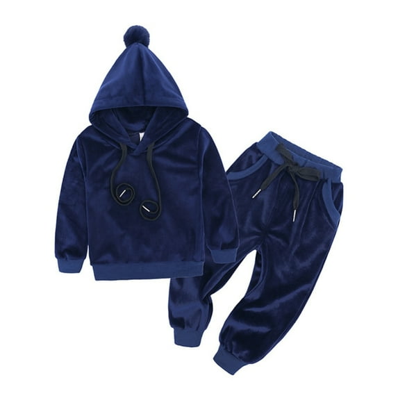 GYRATEDREAM Boys Girls Velour 2 Pieces Tracksuits Outfits Athletic Hoodies Sweatshirts and Sweatpants Athletic Clothing Sets for 12-18M Blue