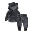thumbnail image 1 of GYRATEDREAM Girls Boys 2 Piece Velour Tracksuit Athletic Sweatsuits Sets Hooded Sweatshirt and Jogger Sweatpants Clothing Sets for 12-18M Gray, 1 of 7